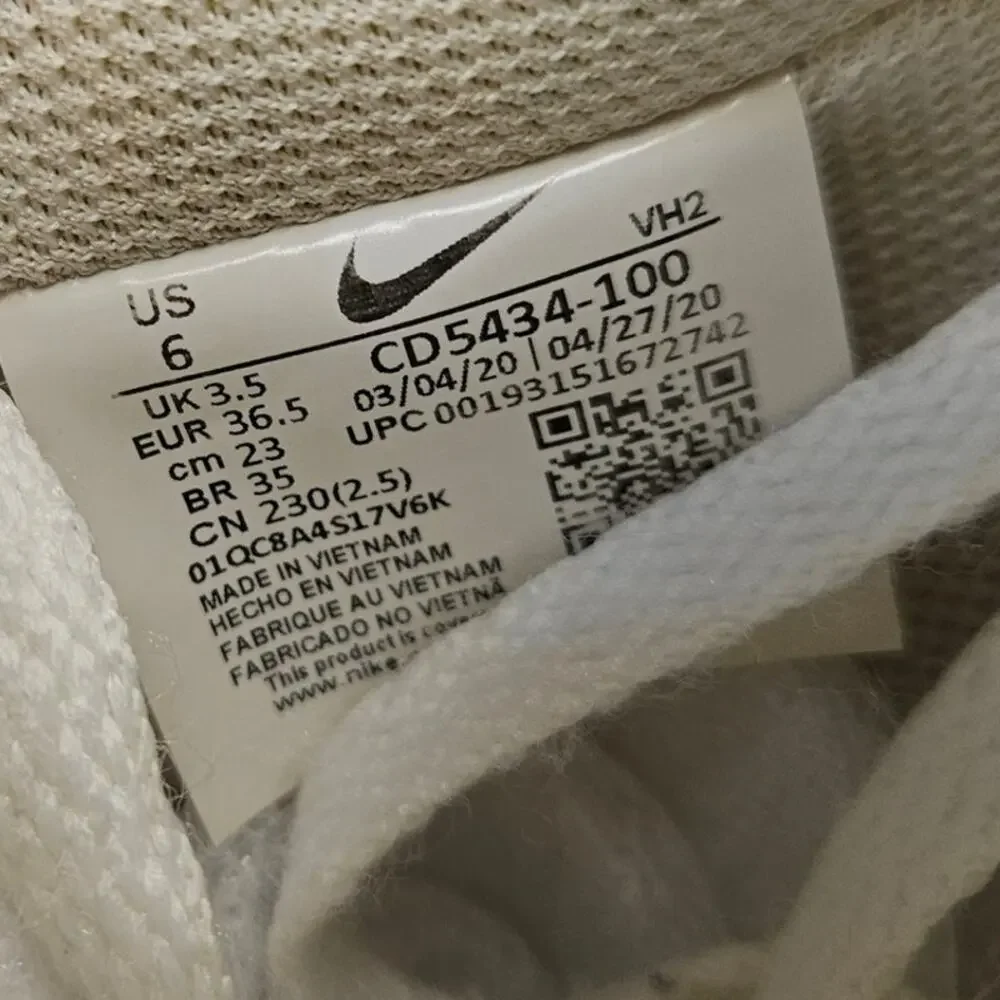Nike Court Vision Low Triple White Sneakers size 6 womens